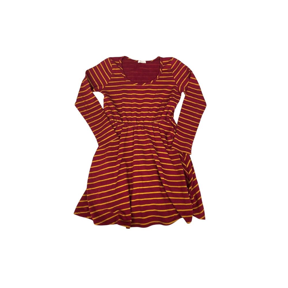 Pink Striped Dress Magenta Gold Long Sleeve Fit and Flare Everly Size Small